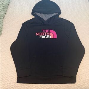 The North Face Black Hoodie with Pink and White Logo